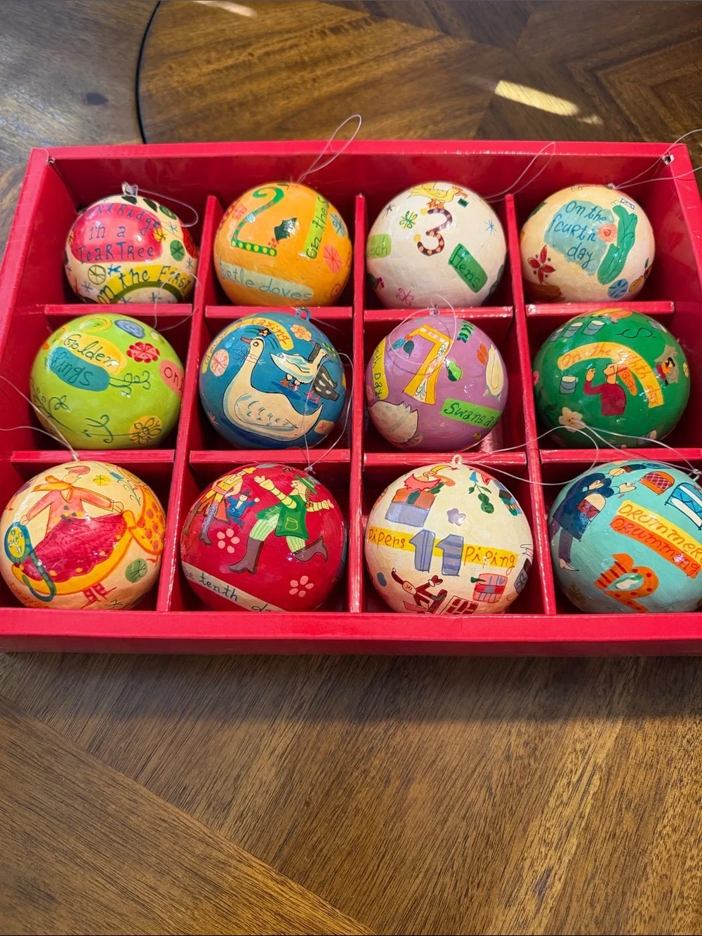 Hand-Painted Wooden Holiday Ornament Set - Crate and Barrel 12 Days of Christmas